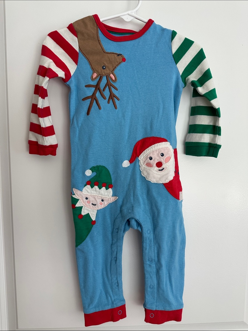 Boden Blue Holiday One-Piece Romper with Red & Green Accents